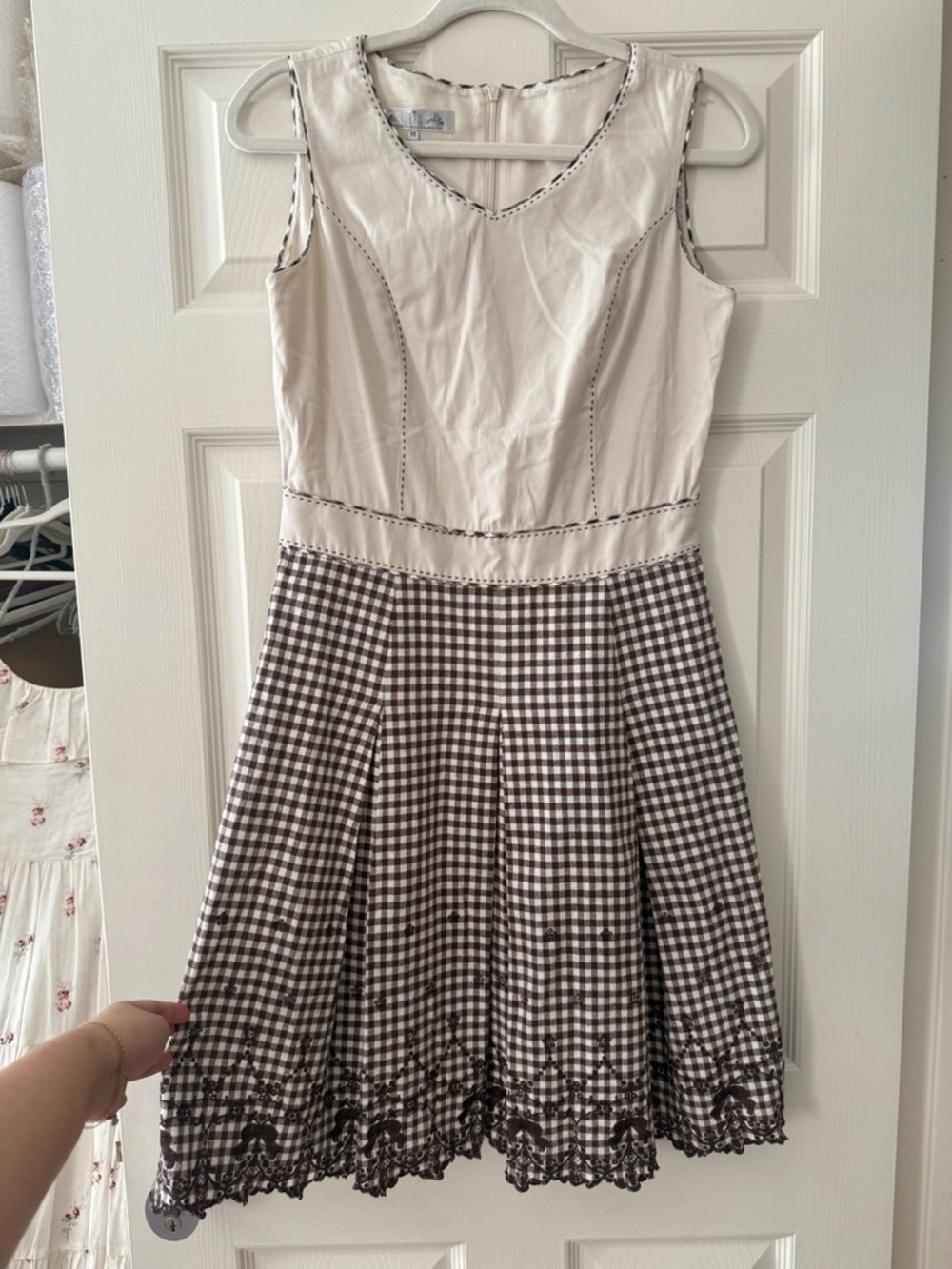 iris Cream Bodice Brown Gingham Sleeveless Dress